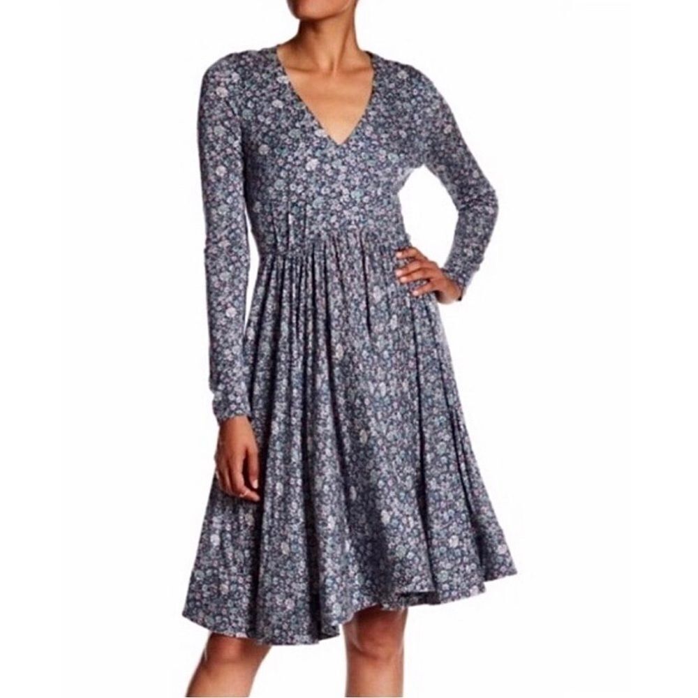 Rebecca Taylor Blue Lavish Garden Ditzy Floral Print Long Sleeve Dress Sz 6